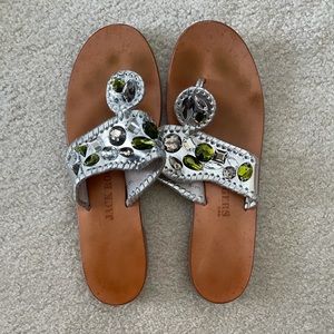 Jack Rogers - Silver with Green Embellishments, 8